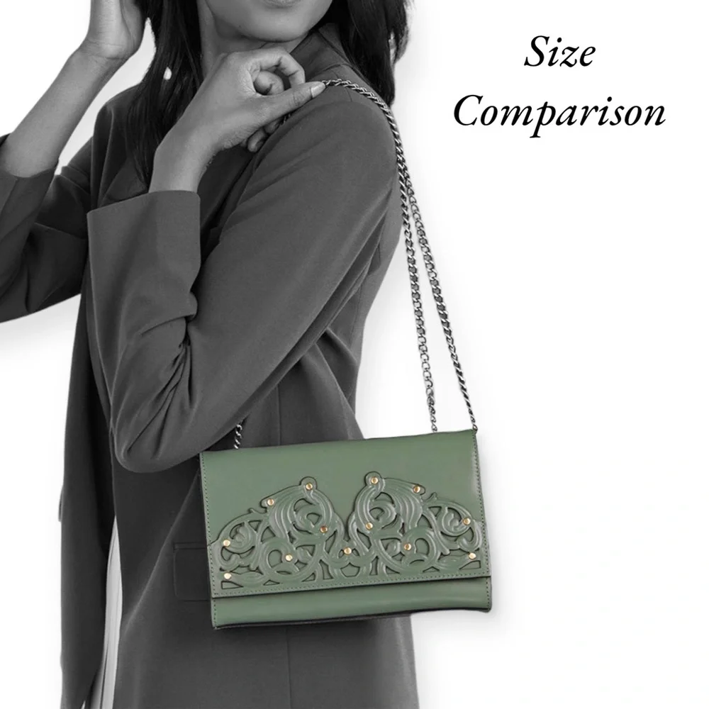 Patricia Nash Giada Chain Bag Filigree Sage Green Leather Shoulder Crossbody - Picture 16 of 16